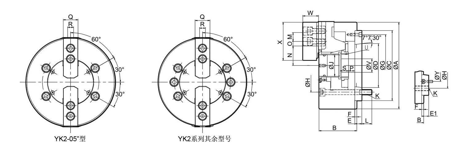 YK2-2 Jaw Through Hole Hydraulic Chuck